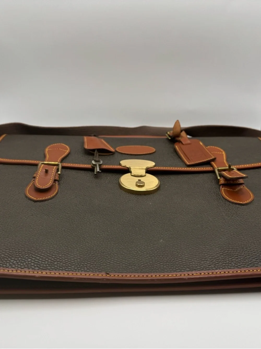 Mulberry England Vintage Scotchgrain Briefcase Satchel | Khaki Brass Lock + Key